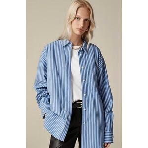 J.Crew Étienne Oversized Blue Striped Cotton Poplin Shirt Size Small